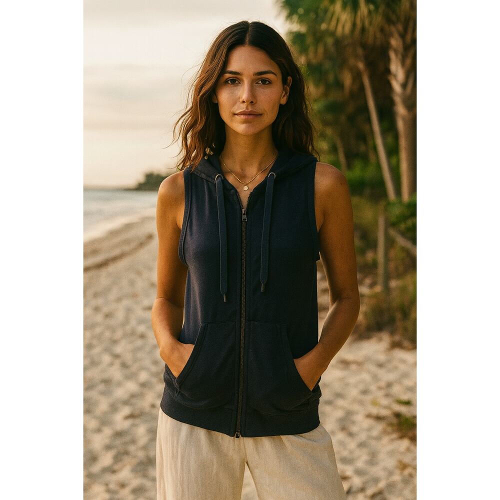 Athleta Navy Sleeveless Zip up Hoodie Top XXS
